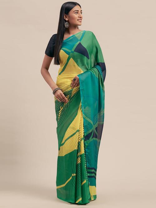 green printed saree with blouse - 21336606 - Very Small Image - 1