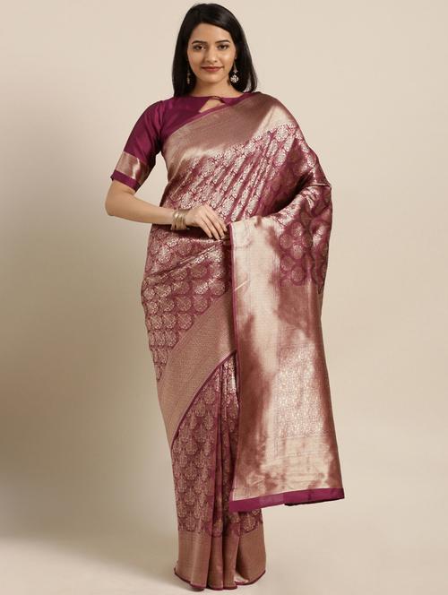 magenta banarasi saree with blouse - 21336649 - Very Small Image - 1