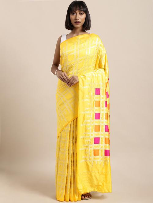 yellow silk blend banarasi saree - 21336655 - Very Small Image - 1