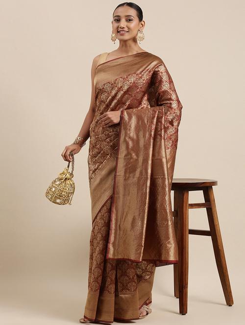 maroon banarasi saree with blouse - 21336682 - Very Small Image - 1