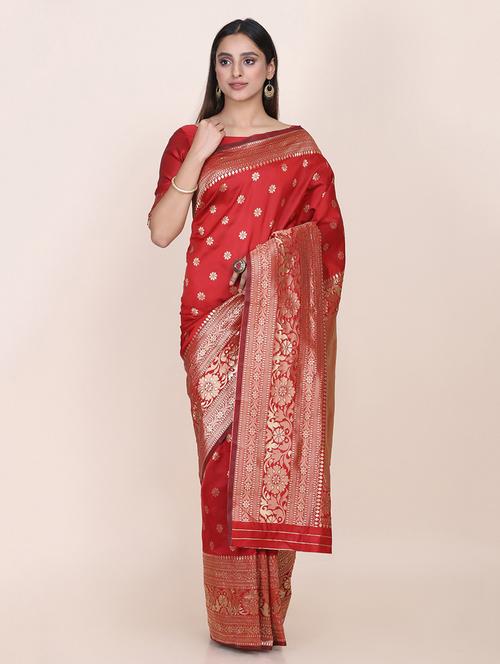 red banarasi saree with blouse - 21336897 - Very Small Image - 1