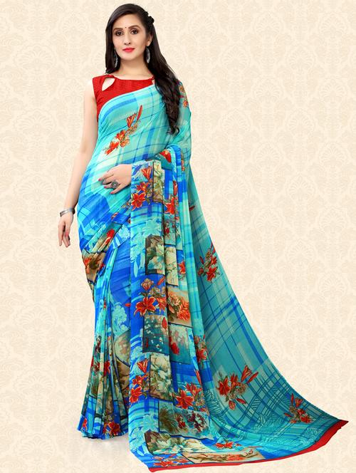 women light blue floral printed saree - 21336902 - Very Small Image - 1
