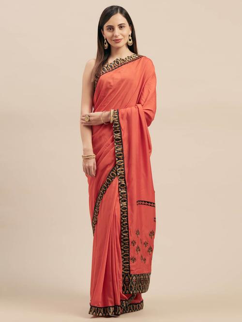 red embroidered saree - 21337077 - Very Small Image - 1