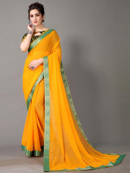 yellow bordered saree with blouse - 21337157 - Very Small Image - 1