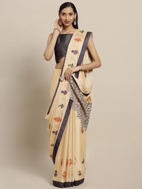 women cream embroidered saree - 21337192 - Very Small Image - 1