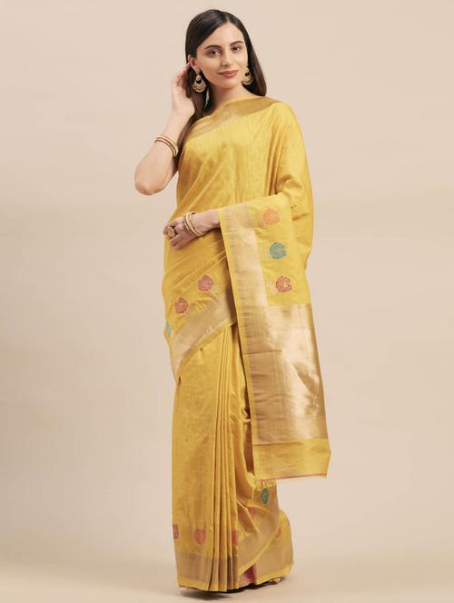 yellow banarasi saree with blouse - 21337250 - Very Small Image - 1