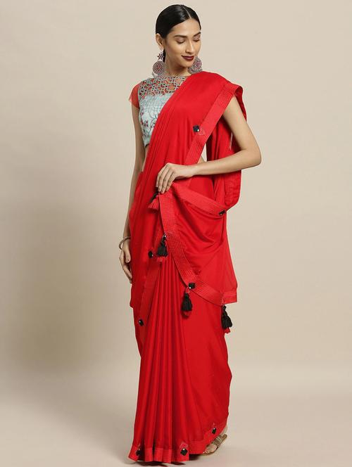 red embellished saree with blouse - 21337313 - Very Small Image - 1
