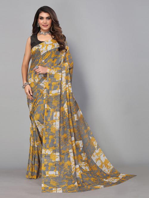 grey printed saree with blouse - 21337334 - Very Small Image - 1