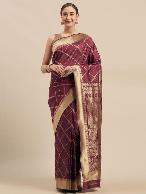 maroon banarasi saree with blouse - 21337348 - Very Small Image - 1