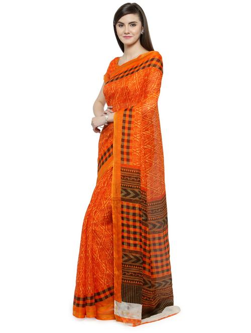orange printed saree - 21337351 - Very Small Image - 1