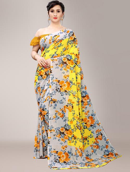 yellow floral printed saree - 21337352 - Very Small Image - 1