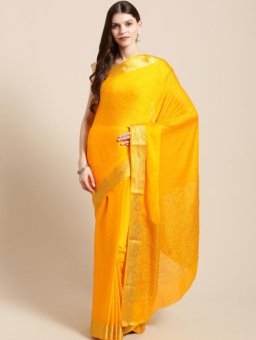 yellow self design banarasi saree with blouse - 21337379 - Very Small Image - 1
