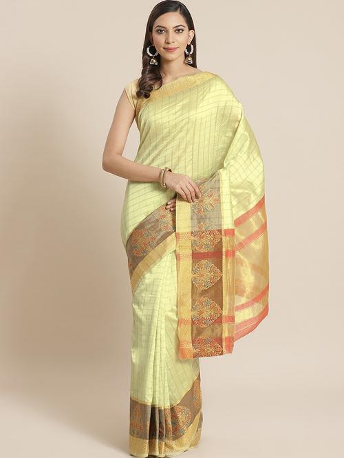 lime green self design handloom saree with blouse - 21337449 - Very Small Image - 1