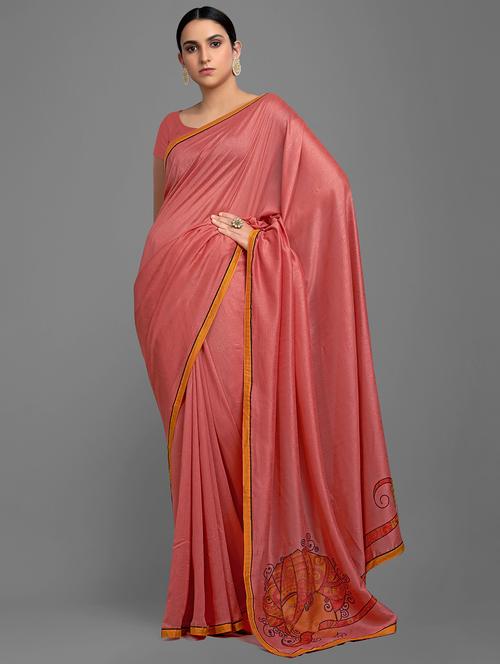 women pink solid saree with blouse - 21337485 - Very Small Image - 1