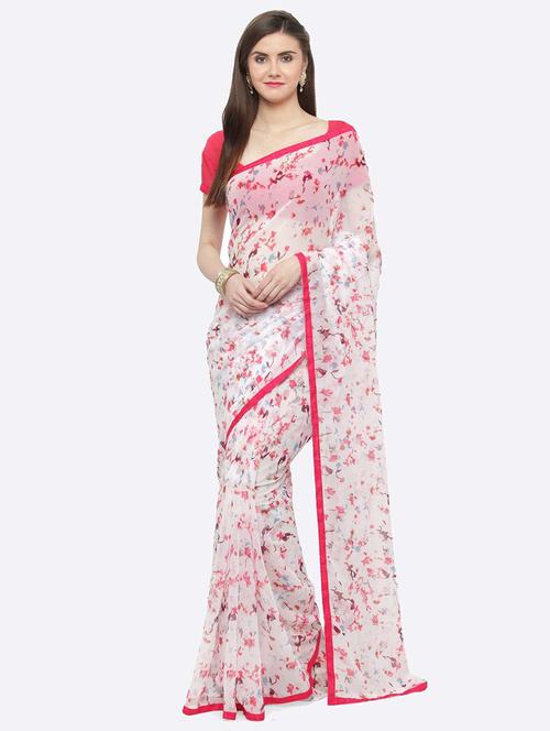 white printed saree with blouse - 21337496 - Very Small Image - 1