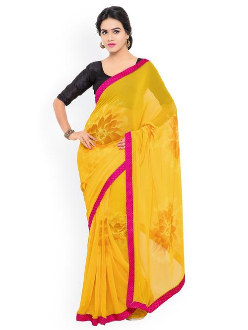 yellow floral printed saree with blouse - 21337499 - Very Small Image - 1