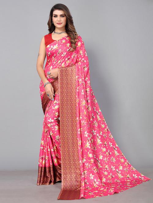 women pink floral printed saree with blouse - 21337569 - Very Small Image - 1