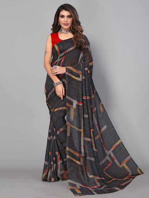 grey printed georgette saree - 21337608 - Very Small Image - 1