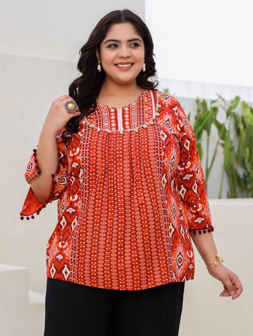 women rust rayon plus size tunic - 21337674 - Very Small Image - 1
