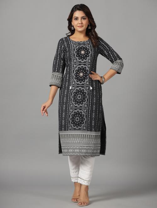 black rayon straight kurta - 21337715 - Very Small Image - 1