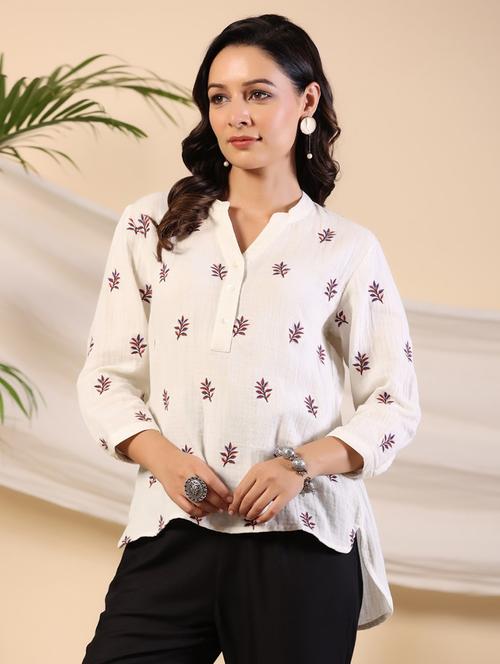 women white cotton high low tunic - 21337771 - Very Small Image - 1