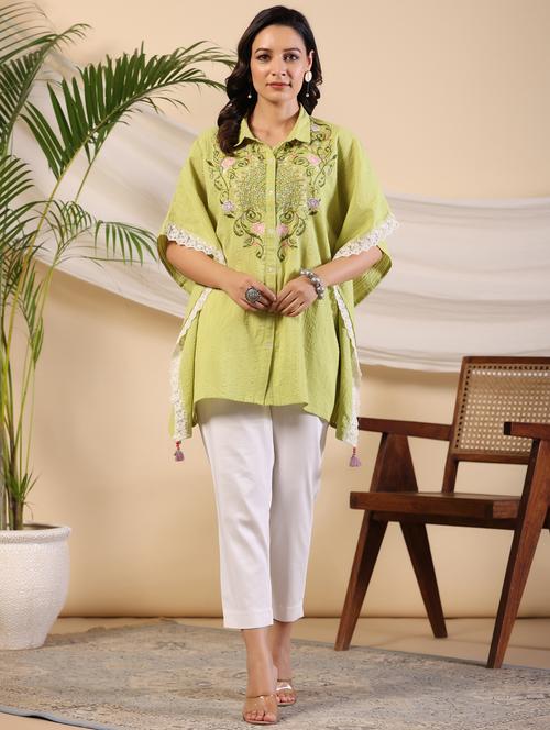 green embroidered regular tunic - 21337826 - Very Small Image - 1