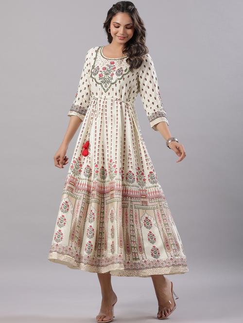 yellow silk blend fit & flare ethnic dress - 21337960 - Very Small Image - 1