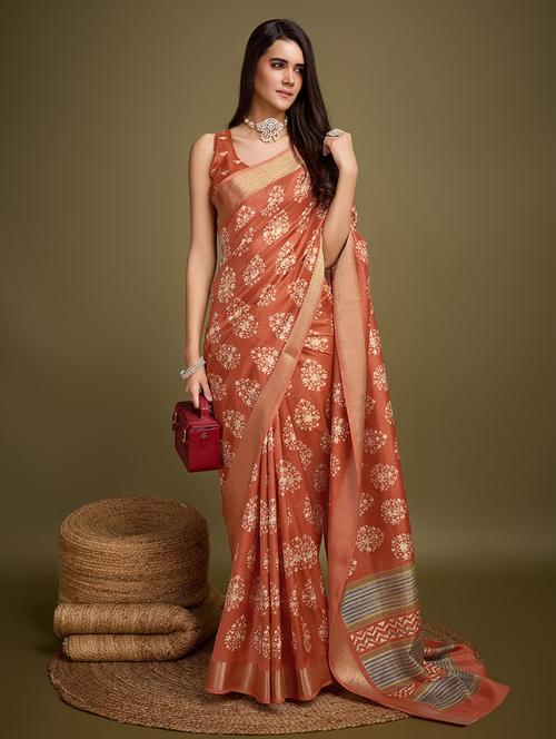 orange tussar saree with blouse - 21338179 - Very Small Image - 1