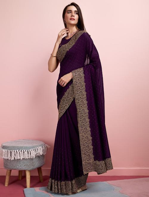 magenta embellished saree with blouse - 21338190 - Very Small Image - 1