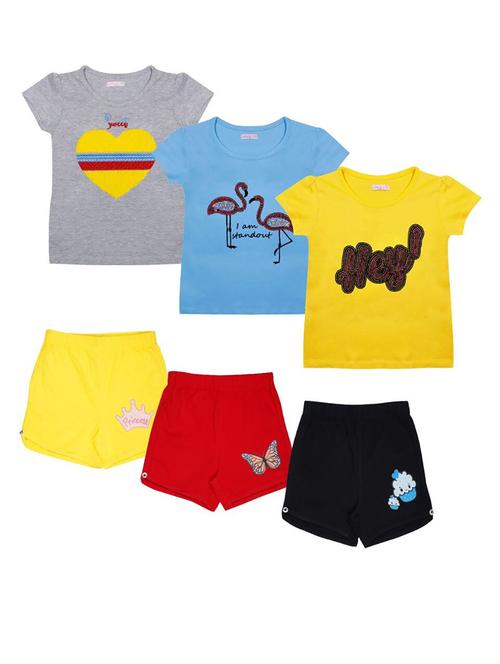 girls multicolored printed set of 3 shorts set - 21338576 - Very Small Image - 1