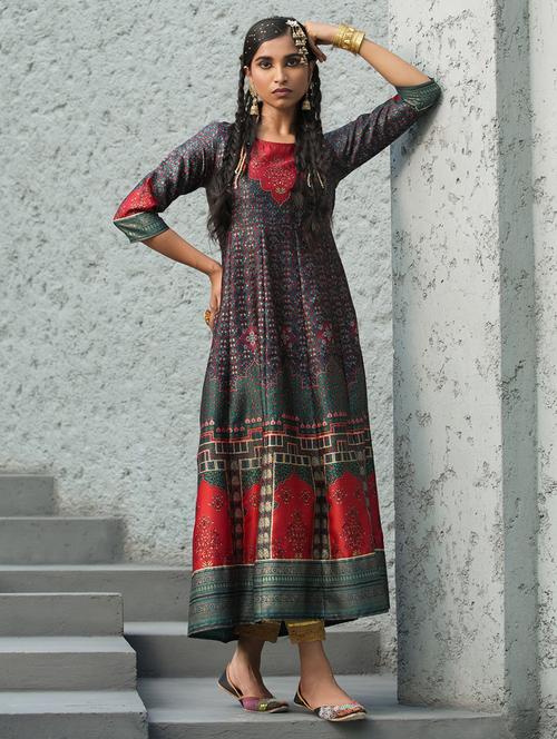 women green round neck anarkali dress - 21338642 - Very Small Image - 1