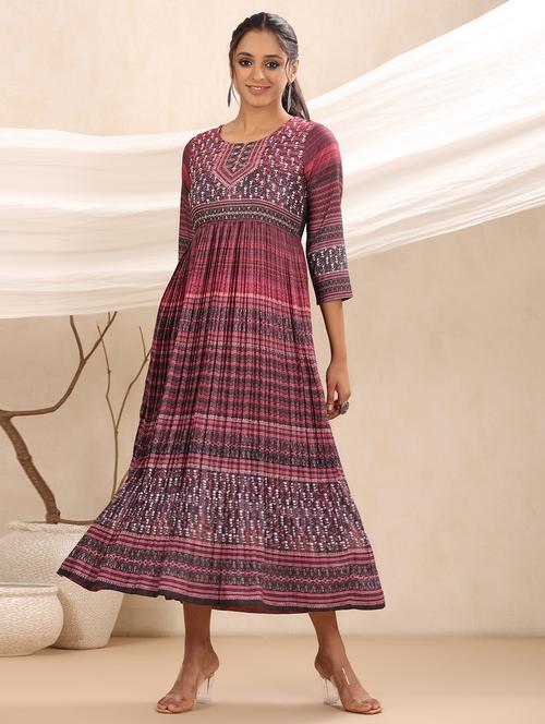 women round neck fit & flare ethnic dress - 21338646 - Very Small Image - 1