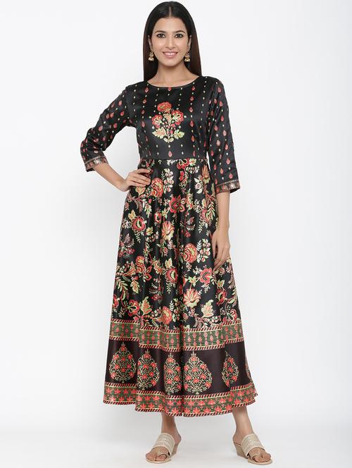 black floral fit & flare ethnic dress - 21338658 - Very Small Image - 1