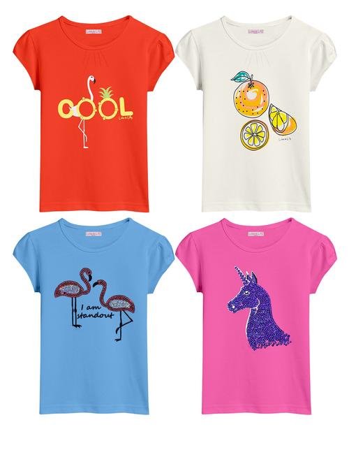 girls round neck front printed set of 4 regular tee - 21338770 - Very Small Image - 1