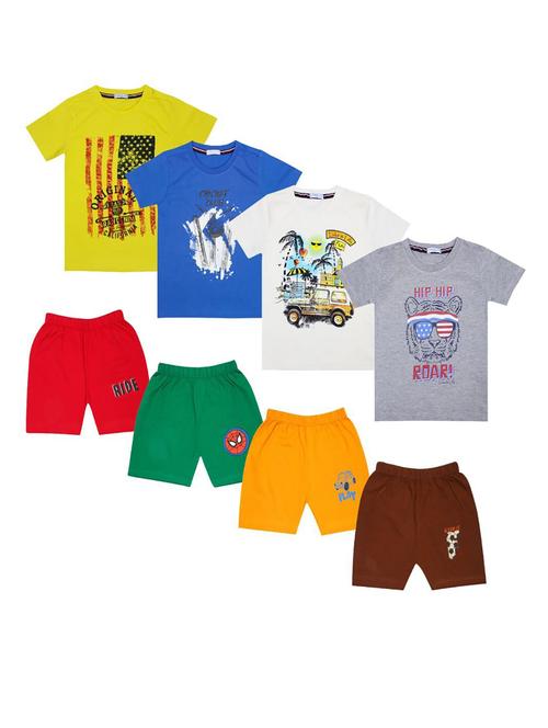 boys multicolored set of 4 round neck printed shorts set - 21339118 - Very Small Image - 1