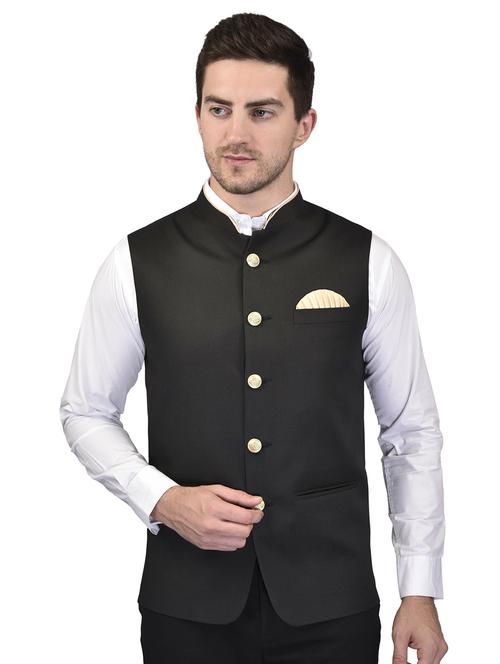 men mandarin neck solid nehru jacket - 21340564 - Very Small Image - 1