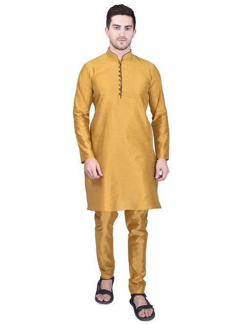 yellow pure silk kurta pyjama ethnic wear set - 21340676 - Very Small Image - 1