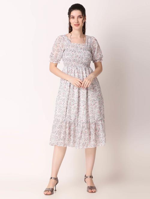 women printed puff sleeeves tiered dress - 21341125 - Very Small Image - 1
