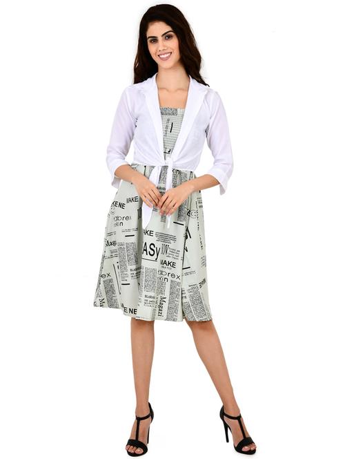 women printed shoulder strap a-line dress with shrug - 21341159 - Very Small Image - 1