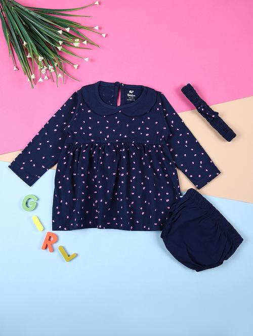 girls navy blue printed frock - 21341865 - Very Small Image - 1