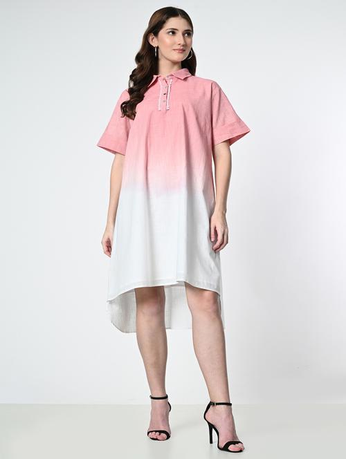 women pink cotton high low dress - 21344298 - Very Small Image - 1