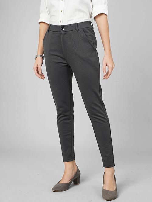 women solid mid rise cigarette pants - 21345233 - Very Small Image - 1
