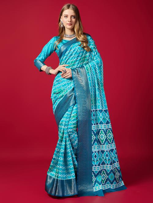 women printed bordered saree with blouse - 21345302 - Very Small Image - 1