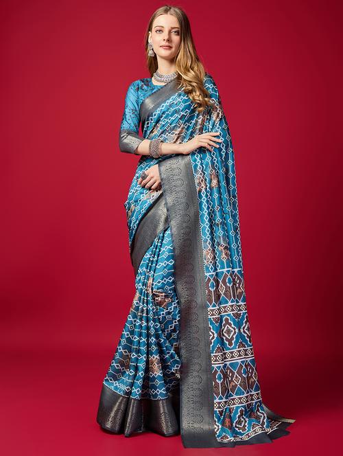 women printed bordered saree with blouse - 21345303 - Very Small Image - 1
