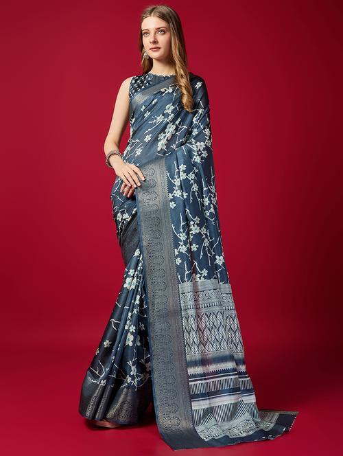 women floral printed bordered saree with blouse - 21345311 - Very Small Image - 1