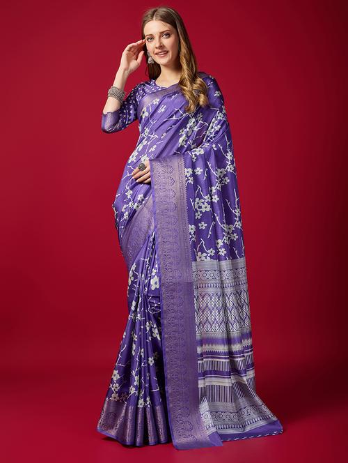 women floral printed bordered saree with blouse - 21345312 - Very Small Image - 1