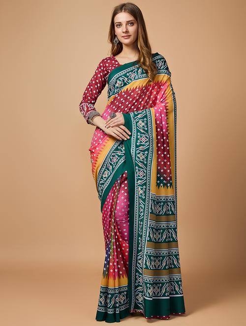 women printed saree with blouse - 21345321 - Very Small Image - 1