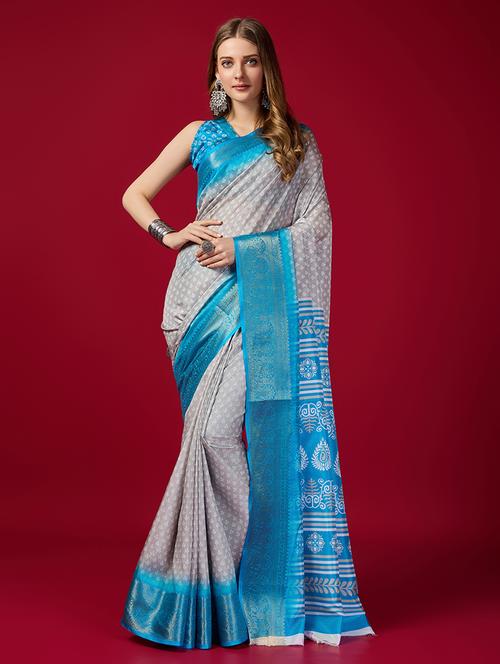 women printed bordered saree with blouse - 21345331 - Very Small Image - 1
