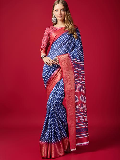 women printed bordered saree with blouse - 21345332 - Very Small Image - 1