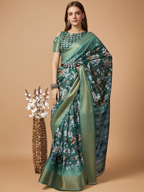 women floral printed bordered saree with blouse - 21345339 - Very Small Image - 1